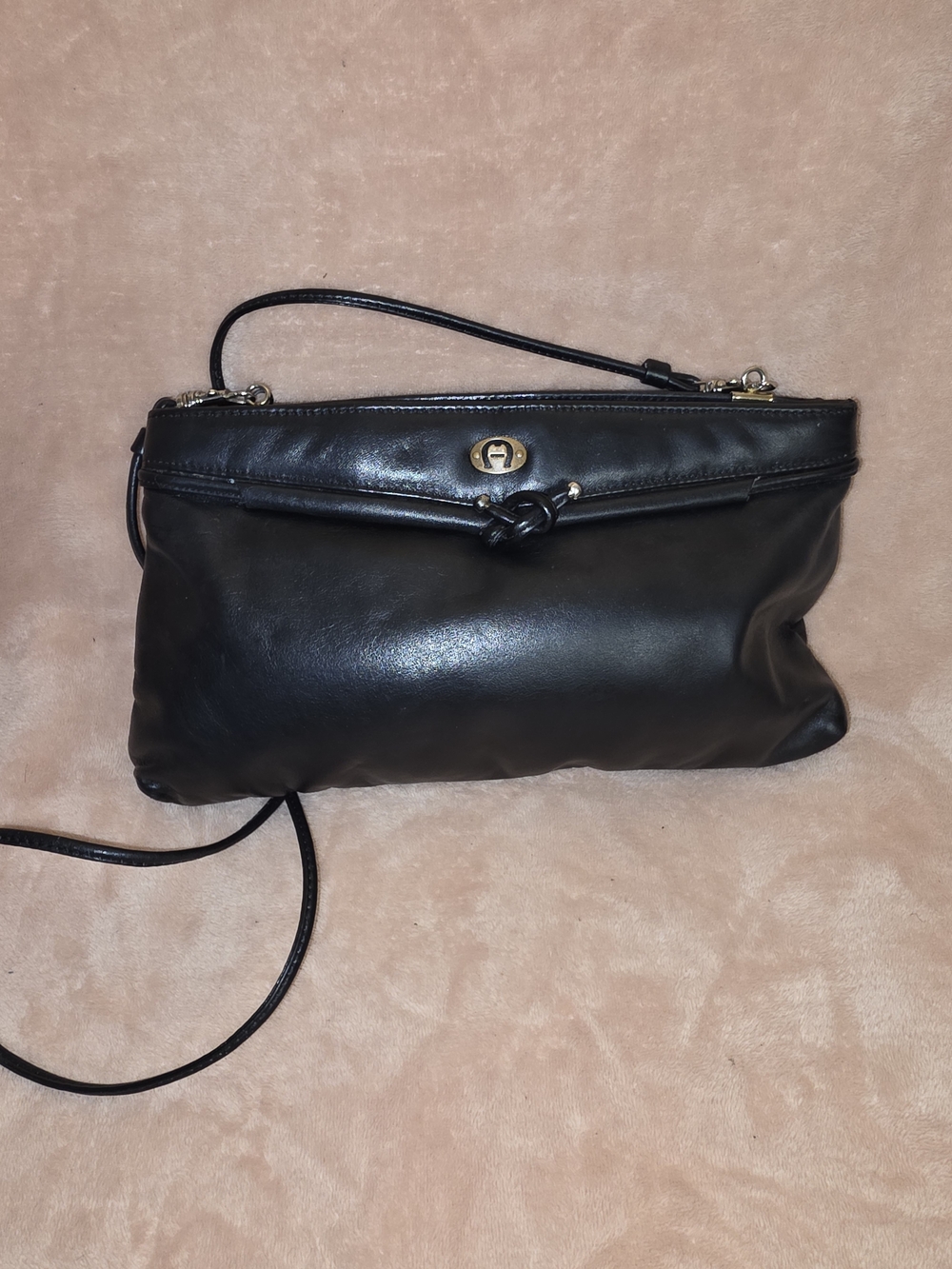 Vintage Etienne Aigner Black Leather Crossbody with Gold Accent